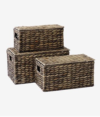 Natural Woven Water Hyacinth Closet Storage Organizer Basket Bin with Removeable Lids