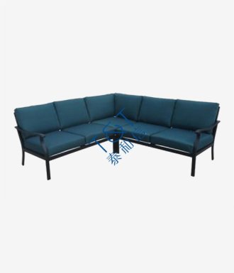 Outdoor Metal Sofa, Black with Navy Cushions