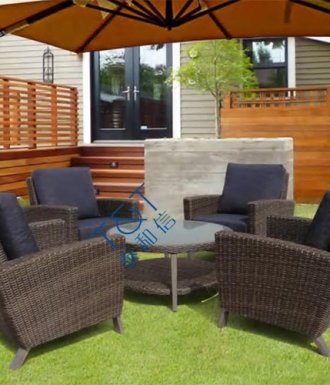 Flash Furniture Chocolate Brown Faux Rattan Chair with All-Weather Blue Cushion