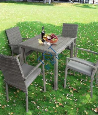 Rattan Style Garden Table & Chair , Garden, Veranda, Patio, Balcony, Garden Master, Dark Brown